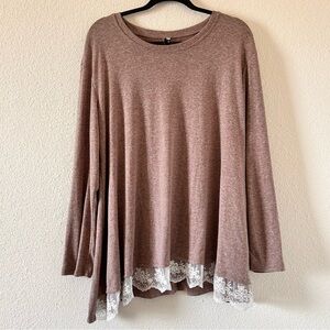 LYDFS A-line Laced Hem Round Neck Long Sleeve Shirt Women Sz XXL
